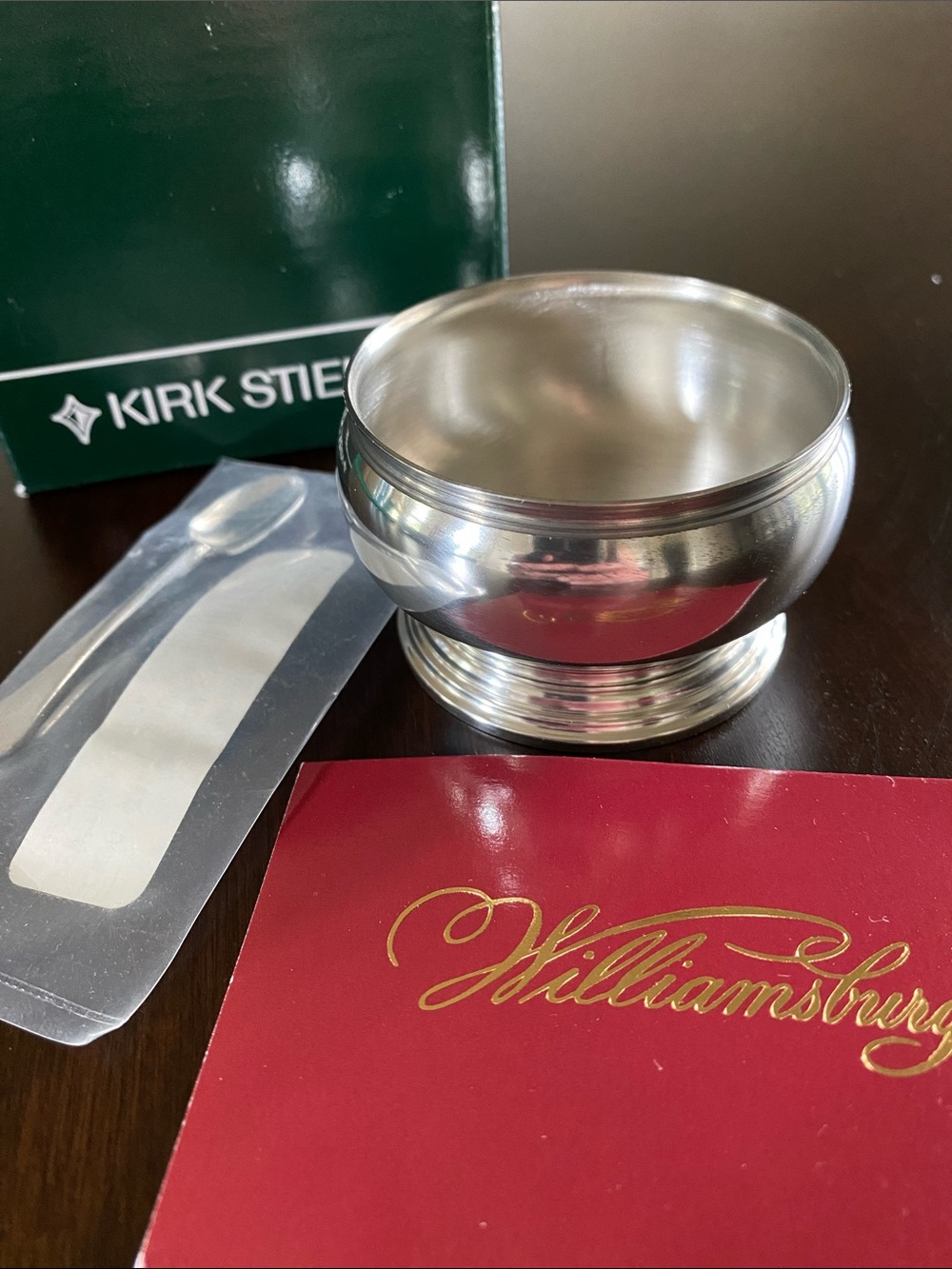 Williamsburg Pewter Open Salt Bowl with Matching Spoon